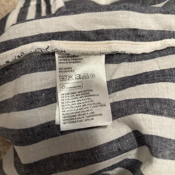 H&M L.O.G.G. navy/white striped LINEN blend button up shirt women's size 4 - Picture 8 of 9